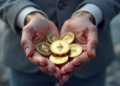 Manos sosteniendo monedas de Ethereum.