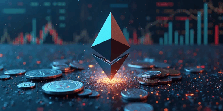 Ethereum con un fondo de gráficos.