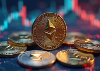 Ethereum apilado con gráficas de fondo