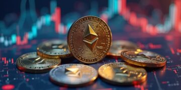 Ethereum apilado con gráficas de fondo