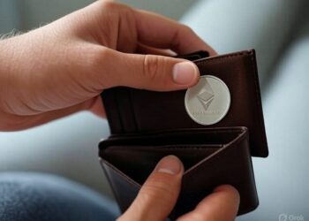 Una billetera con una moneda de Ethereum.