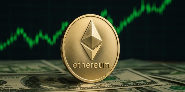 ETH sobre dinero y gráficas de fondo.