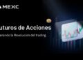 Gráfico de trading con monedas doradas flotando y logo de MEXC.