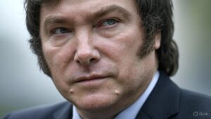 Imagen de Javier Milei, presidente de Argentina, en primerísimo plano.