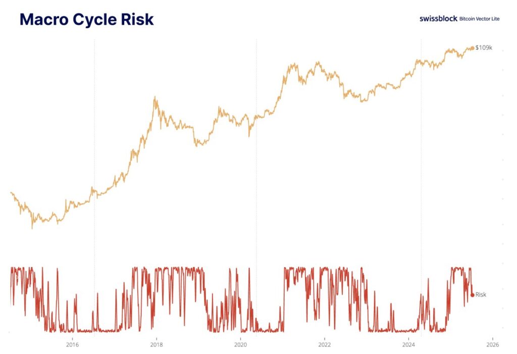 Gráfico de precio de bitcoin y el macro cycle risk.