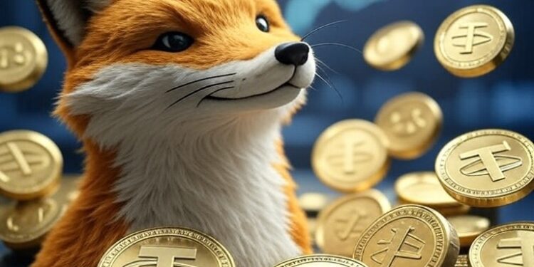 monedas de USDT y un zorro.