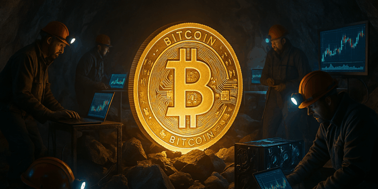 Mineros de Bitcoin trabajando en una cueva.