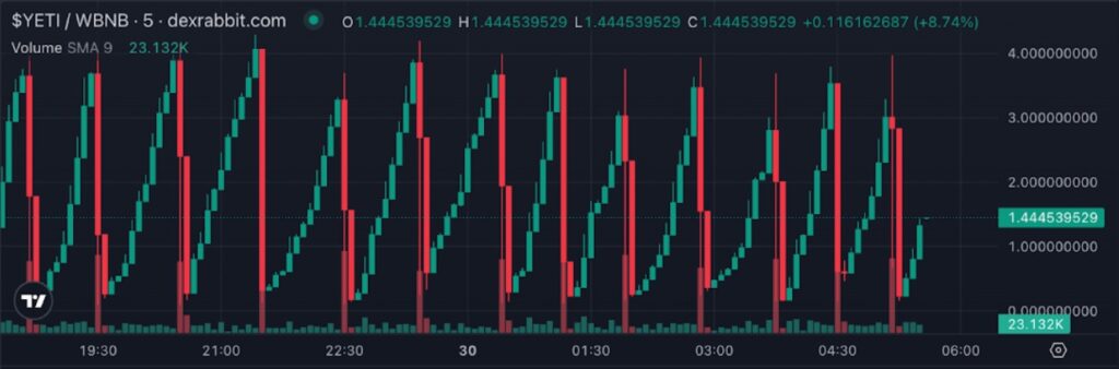 Graph of the price behavior of new tokens in BNB Chain.