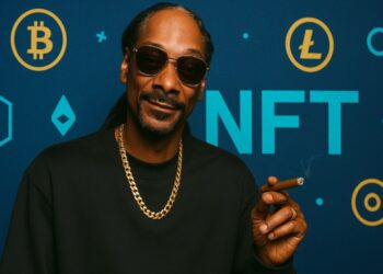 Snoop Dogg con criptomonedas alrededor.