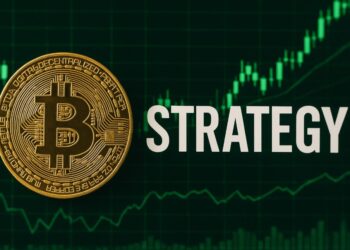 Bitcoin con Strategy y gráficas verdes.