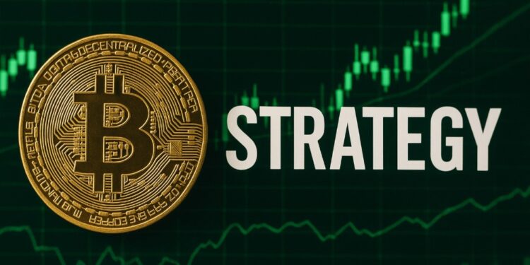 Bitcoin con Strategy y gráficas verdes.