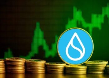 SUI sobre monedas y gráficas verdes de fondo.