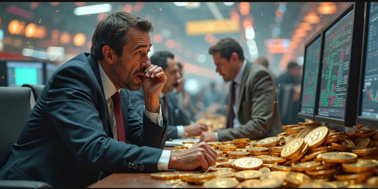 trader en la bolsa enfrentando las liquidaciones del mercado.