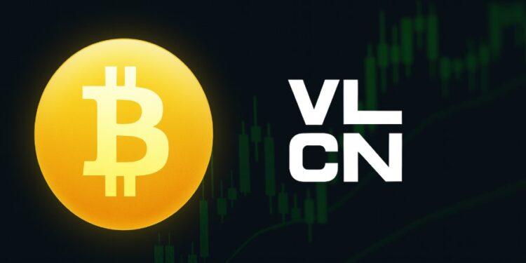 Volcon con bitcoin y gráficas en verde.