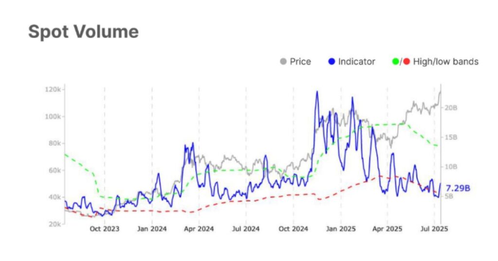Gráfico volumen al contado de bitcoin.
