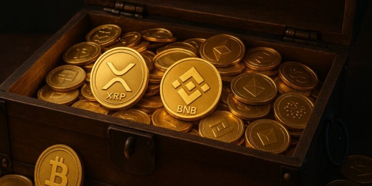 XRP, BNB y otras criptomonedas en un cofre.