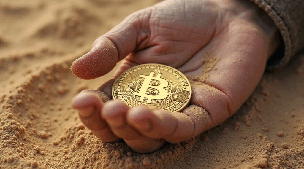 mano sosteniendo un bitcoin.
