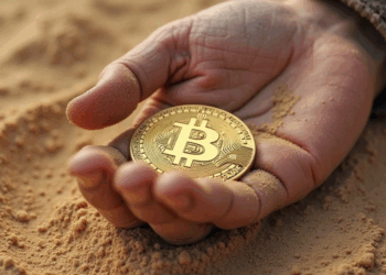 mano sosteniendo un bitcoin.