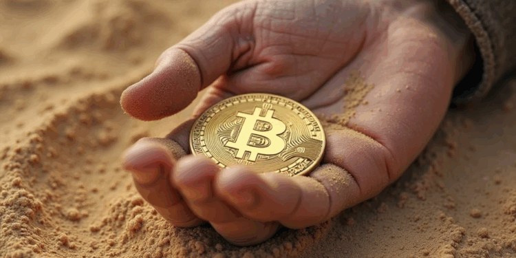 mano sosteniendo un bitcoin.