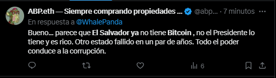 Comentario en X sobre los bitcoin de El Salvador.
