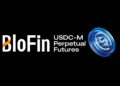 Moneda USDC flotando en fondo negro y logo de BloFin