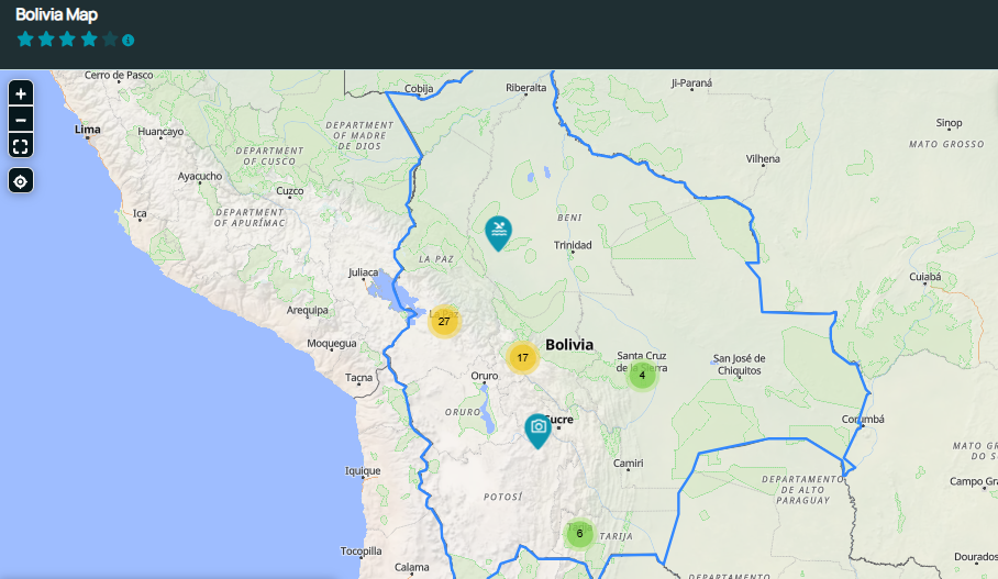 Un mapa muestra la cantidad de lugares que aceptan bitcoin como método de pago en Bolivia.