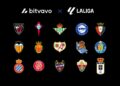 Logos de Bitvavo y Laliga en fondo negro con escudos de equipos de fútbol