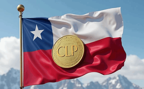 Una bandera de Chile y sobre ella una moneda con las siglas CLP.