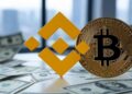 Binance junto a bitcoin y dinero alrededor.