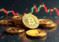 monedas de bitcoin y fondo de gráficos.