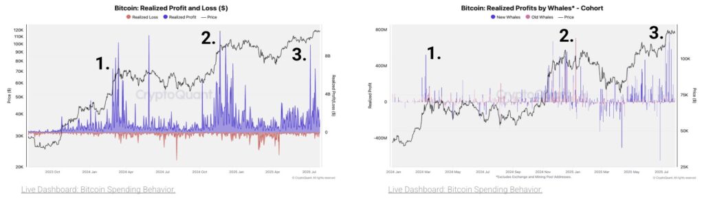Gráfico de correlación entre el precio de bitcoin y las tomas de ganancias realizadas