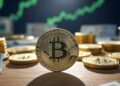 Bitcoin con oro y gráficas.