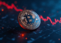 moneda de bitcoin y gráfico de fondo.