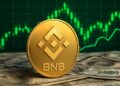 BNB con gráficas verdes de fondo y dinero alrededor.