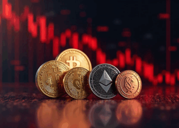 monedas de bitcoin y un gráfico de fondo.