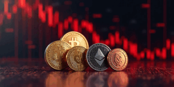 monedas de bitcoin y un gráfico de fondo.