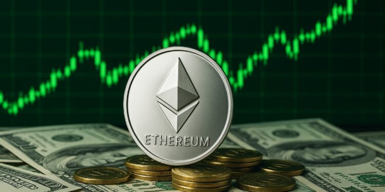 ETH con dinero alrededor y gráficas en verde.