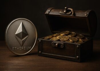 ETH al lado de un cofre del tesoro.