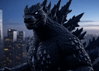 Un dinosaurio con el logo de Godzilla