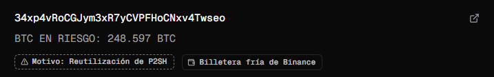 Captura de direccion de BTC en riesgo.