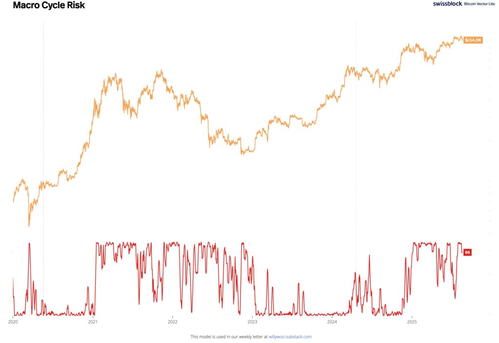 Gráfico de precio de bitcoin y del «Macro Cycle Risk