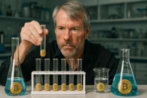 Como un alquimista financiero, Michael Saylor desarrollo la fórmula perfecta para un nuevo modelo de negocio con bitcoin. Fuente: imagen generada mediante Dall-E, de OpenAI, por CriptoNoticias.