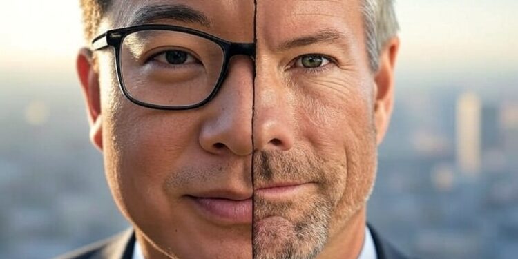 Mitad del rostro de Michael Saylor y la otra mitad Tom Lee.