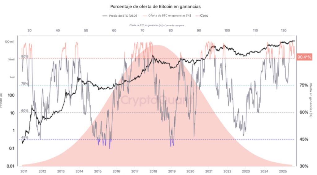 Gráfico de oferta de bitcoin en ganancias.