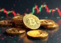 monedas de bitcoin y fondo de gráficos.