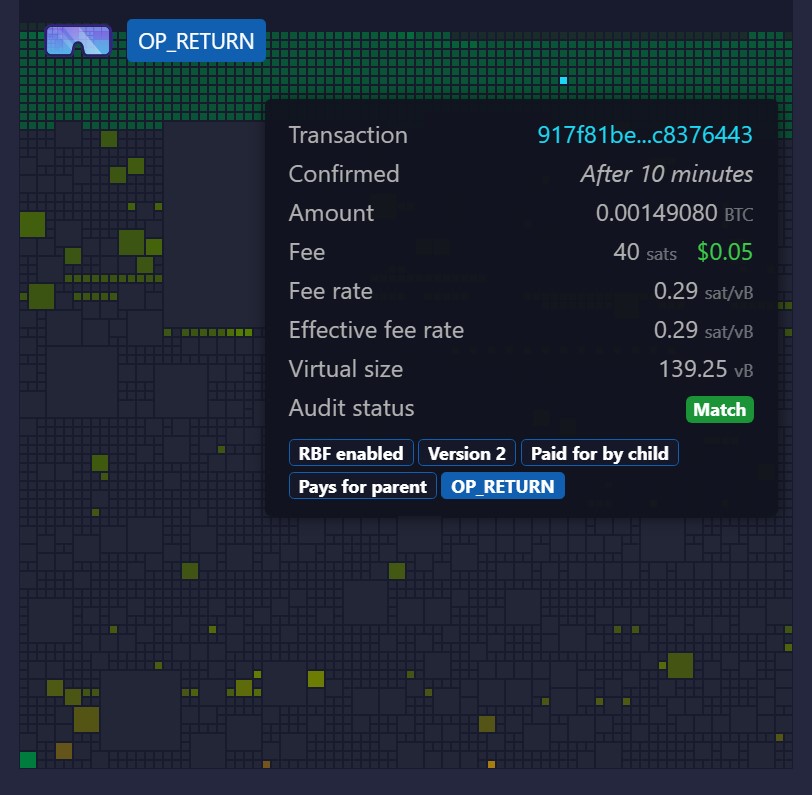Ejemplo de una transacción con Op_return en Bitcoin