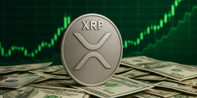 XRP con gráficas verdes y dinero alrededor.