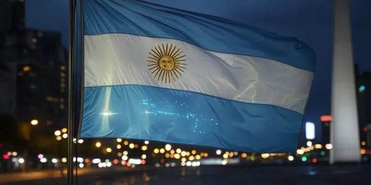 bandera de Argentina ondea sobre Buenos Aires