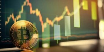 Bitcoin con gráficas de fondo.