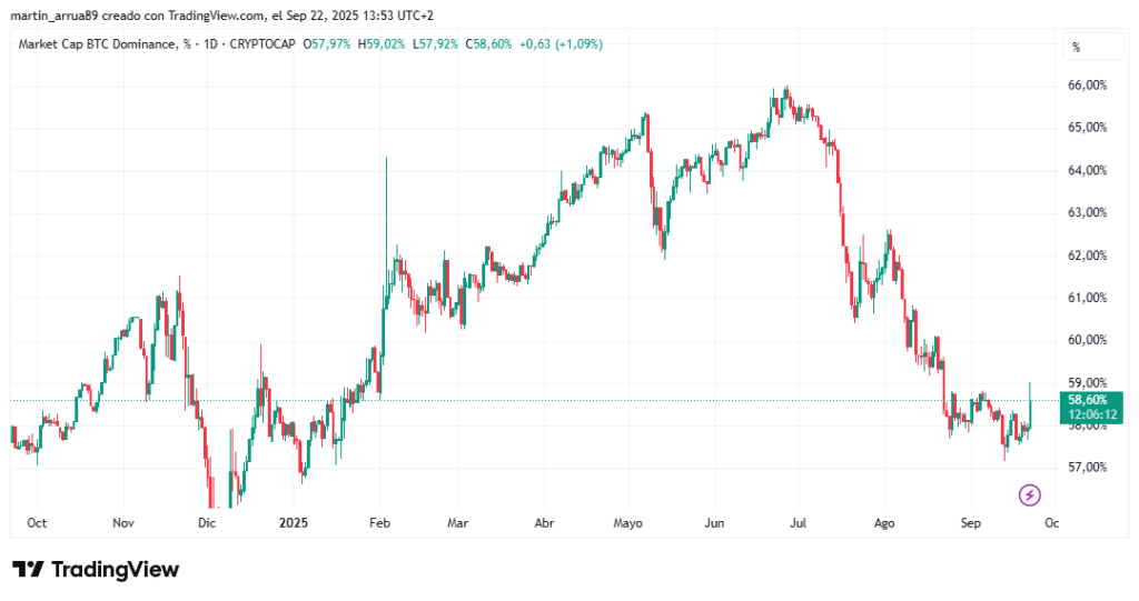 Gráfico que representa la dominancia de bitcoin en el mercado.